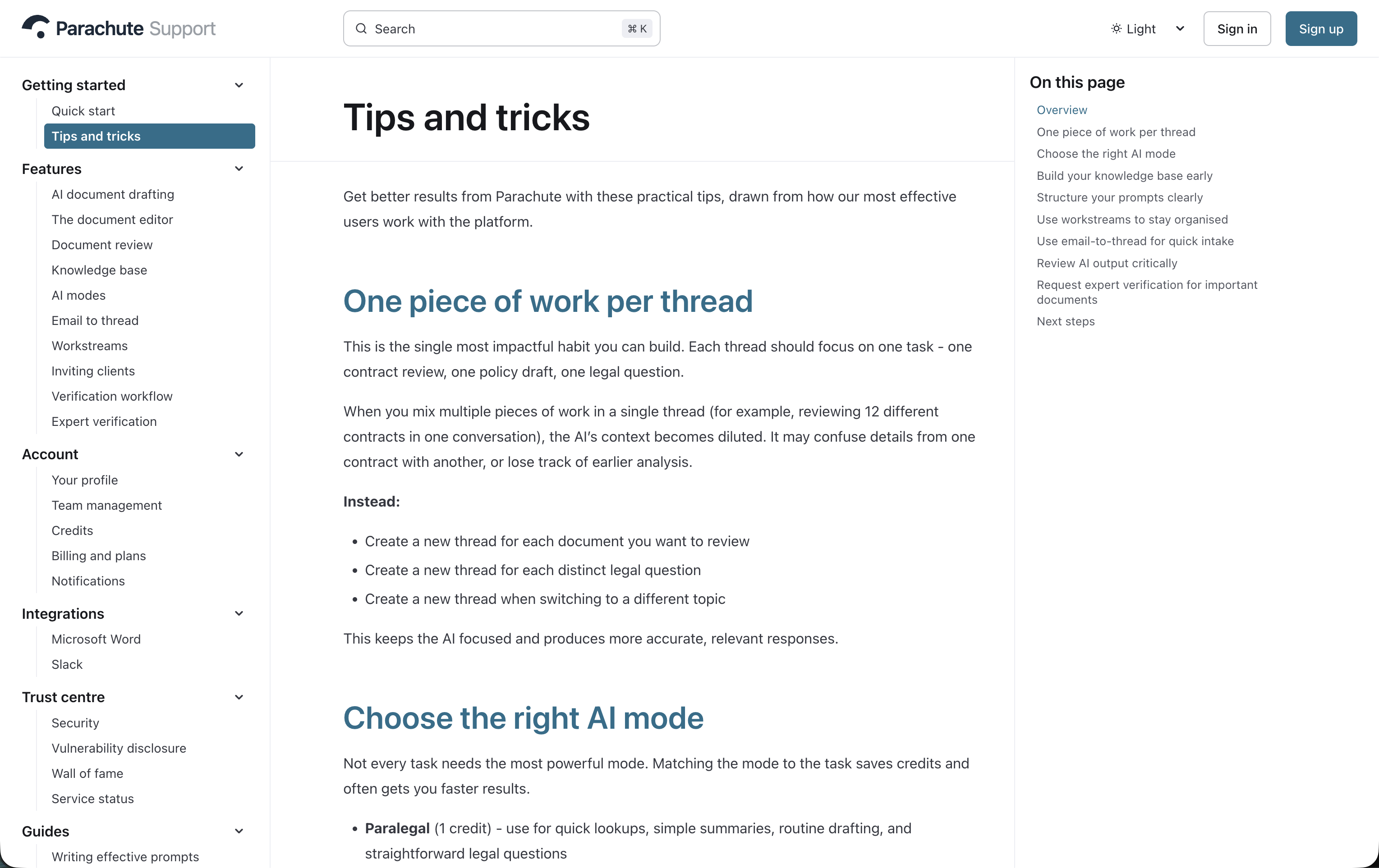 Parachute help centre