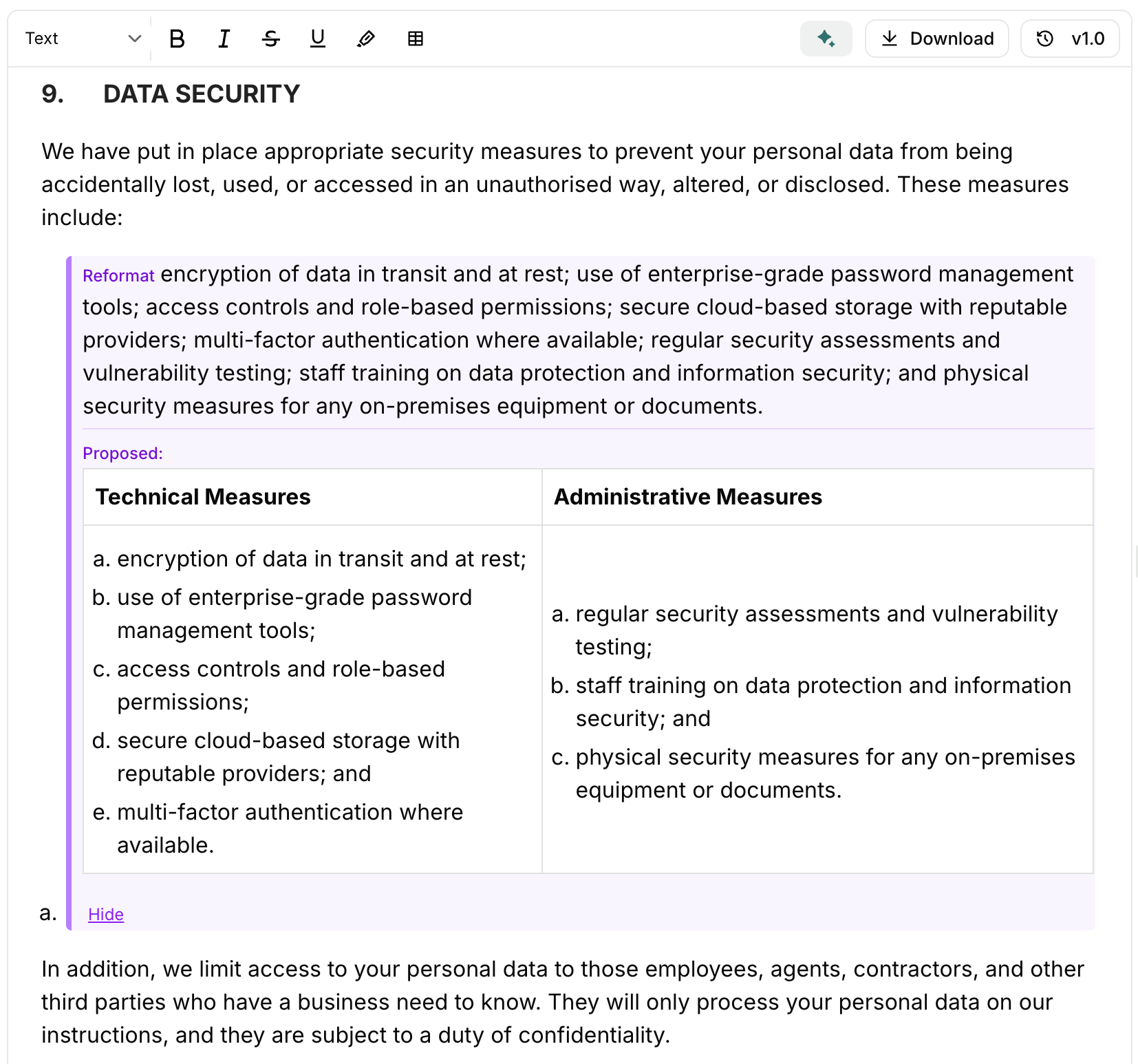 Reformat suggestion in the editor
